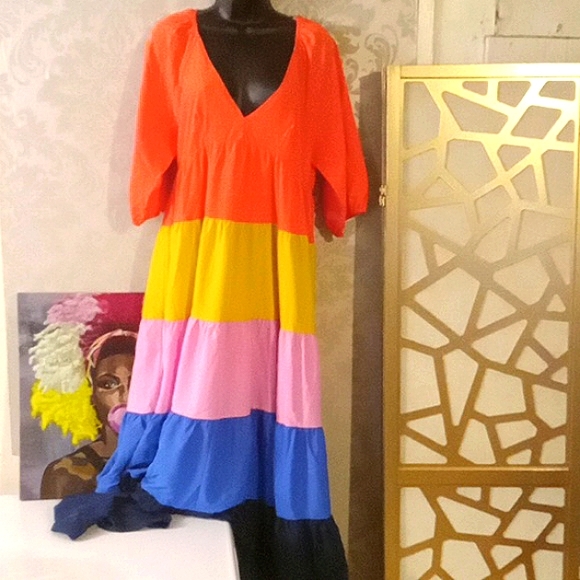 entro Dresses & Skirts - Entro Tiered Colorblock Maxi Dress M